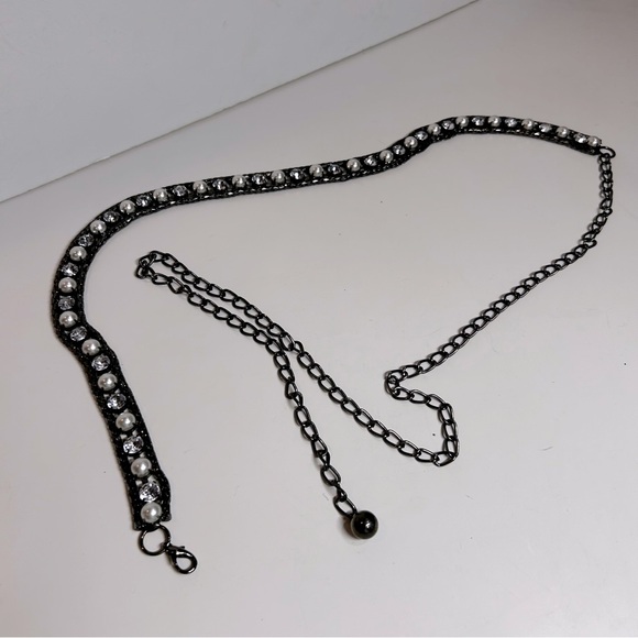 Women’s Pearl & Crystal Chain Belt, Body Jewelry, lobster clasp closure One Size - Picture 11 of 13